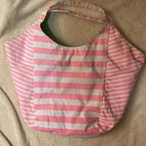 🌞 VICTORIA’S SECRET Pink and White striped REVERSIBLE Bag Tote Hobo Purse